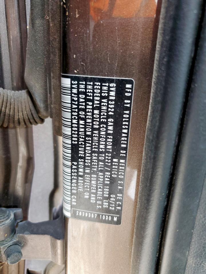 2012 Volkswagen Beetle VIN: 3VWJP7AT9CM662983 Lot: 93351095