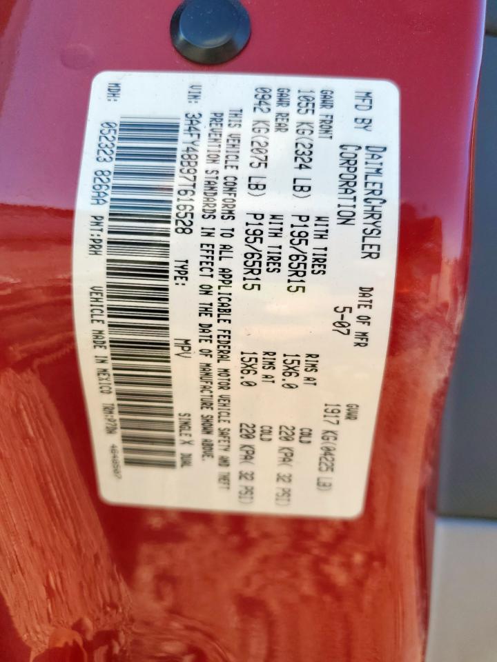 2007 Chrysler Pt Cruiser VIN: 3A4FY48B97T616528 Lot: 90754105