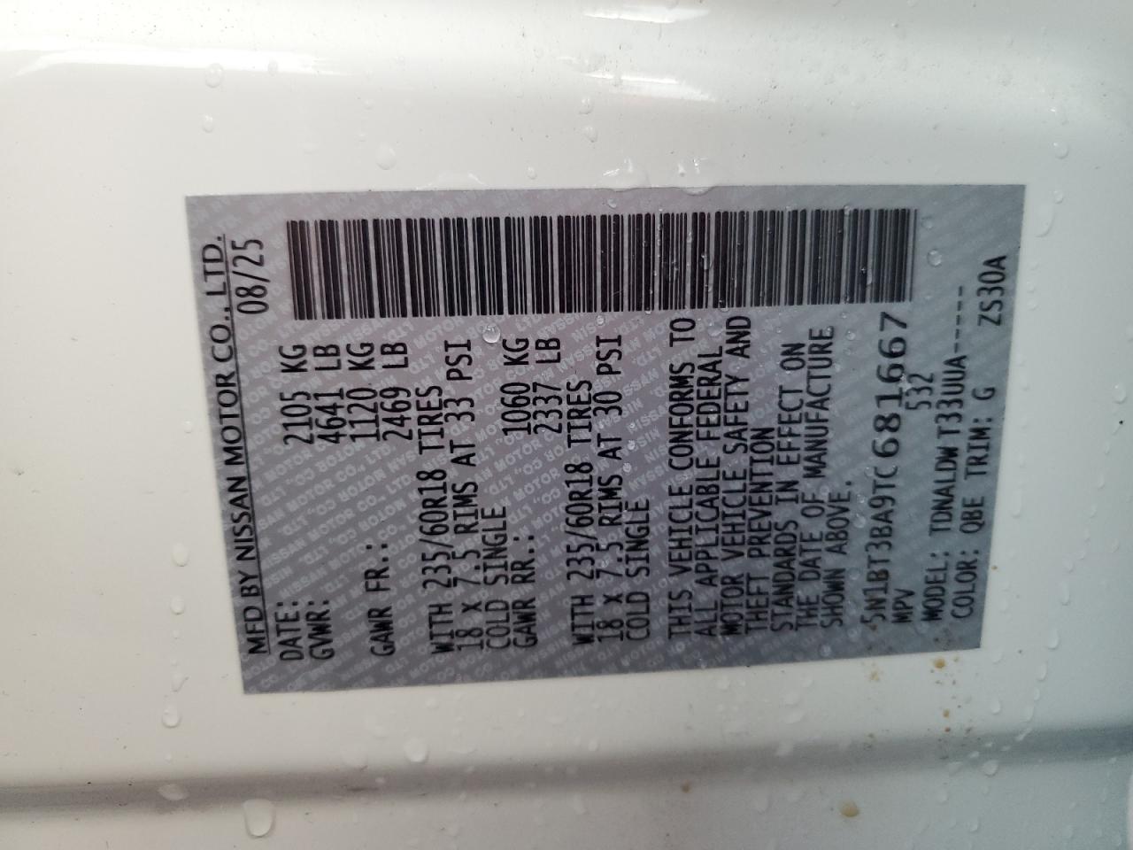 2026 Nissan Rogue Sv VIN: 5N1BT3BA9TC681667 Lot: 93485395