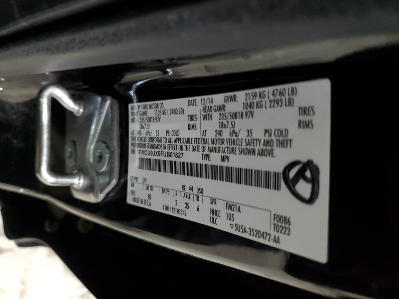 2015 Ford Escape Titanium VIN: 1FMCU9JX9FUB01827 Lot: 91867695