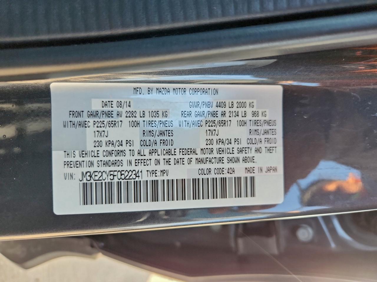 2015 Mazda Cx-5 Touring VIN: JM3KE2CY5F0522341 Lot: 93437155