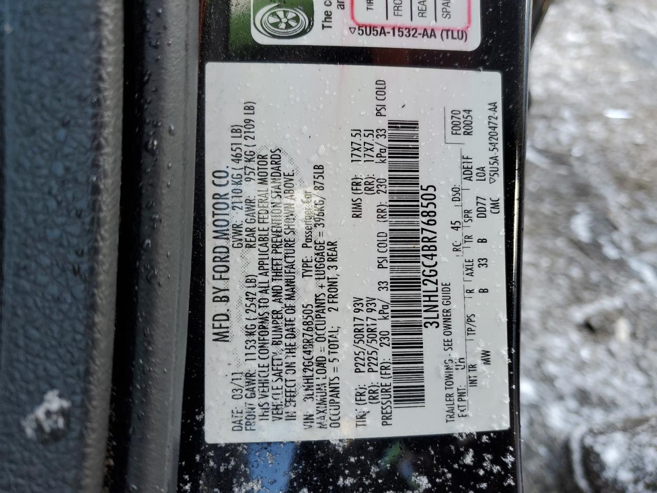 2011 Lincoln Mkz VIN: 3LNHL2GC4BR768505 Lot: 92064845