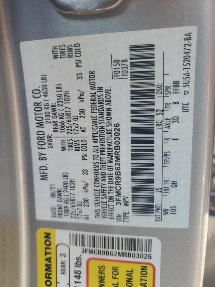 2021 Ford Bronco Sport Big Bend VIN: 3FMCR9B62MRB03026 Lot: 93480375