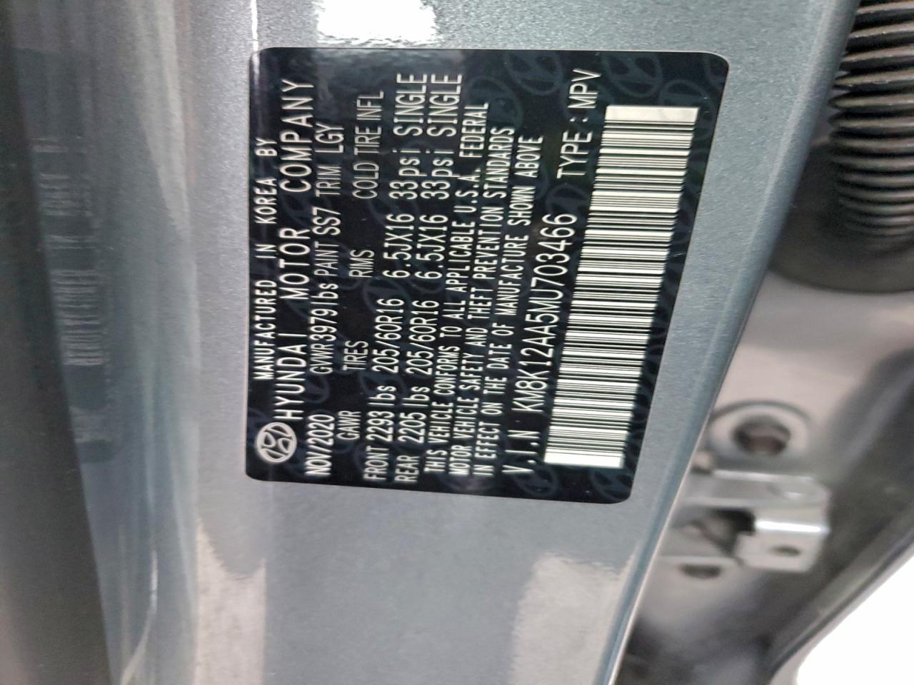 2021 Hyundai Kona Se VIN: KM8K12AA5MU703466 Lot: 93899655