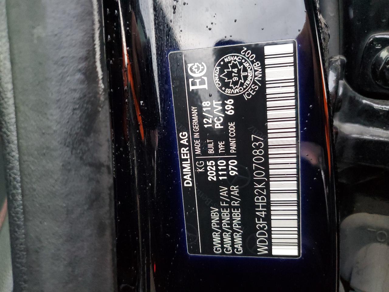 2019 Mercedes-Benz A 250 4Matic VIN: WDD3F4HB2KJ070837 Lot: 91530585