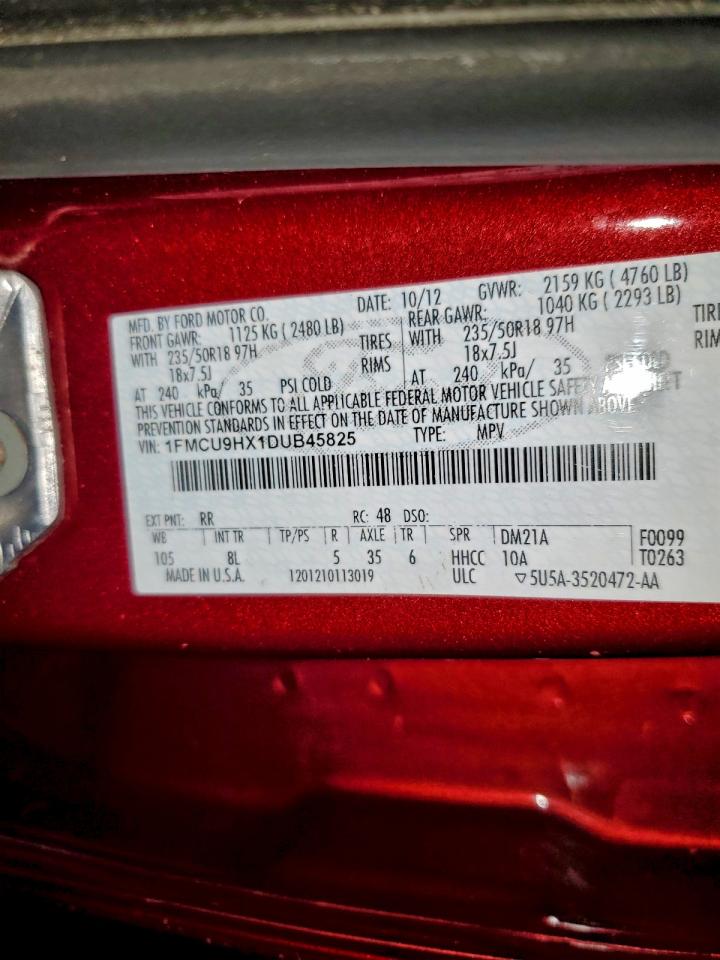 2013 Ford Escape Sel VIN: 1FMCU9HX1DUB45825 Lot: 94032155