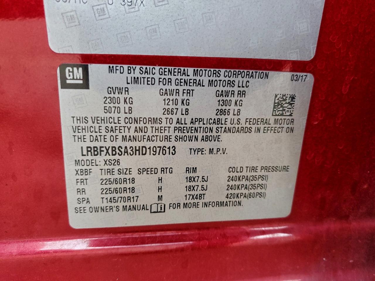 2017 Buick Envision Essence VIN: LRBFXBSA3HD197613 Lot: 94069565