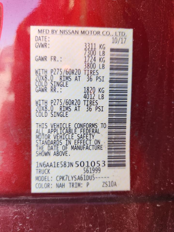 2018 Nissan Titan Sv VIN: 1N6AA1E58JN501053 Lot: 91090885