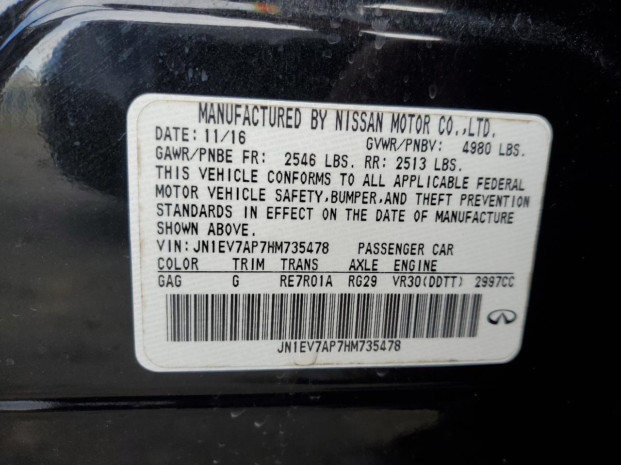 2017 Infiniti Q50 Premium VIN: JN1EV7AP7HM735478 Lot: 93333445