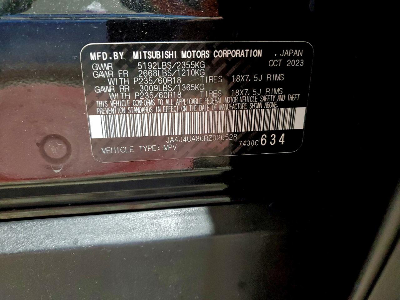 2024 Mitsubishi Outlander Es VIN: JA4J4UA86RZ026528 Lot: 94672965