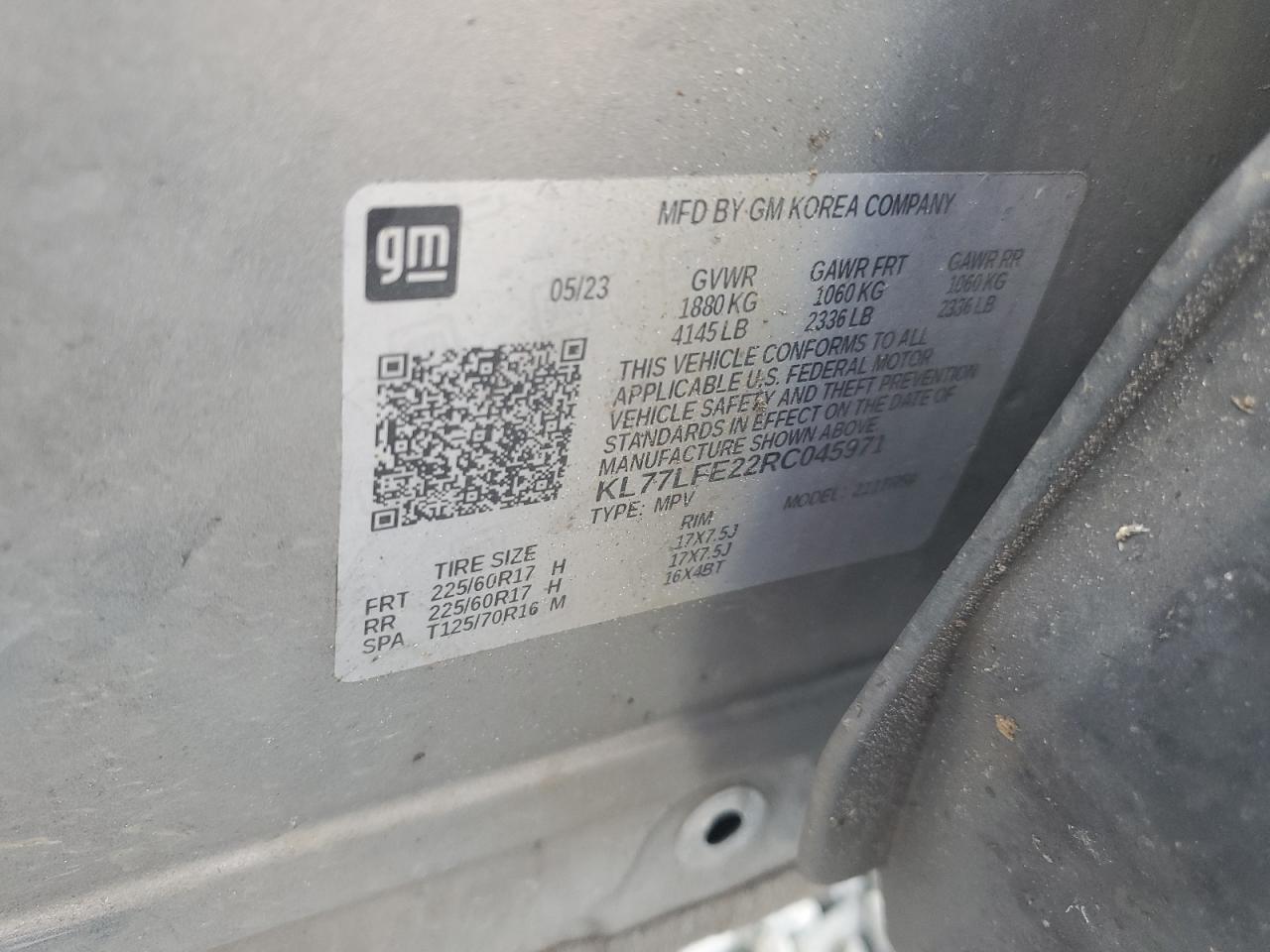 2024 Chevrolet Trax Ls VIN: KL77LFE22RC045971 Lot: 93305375