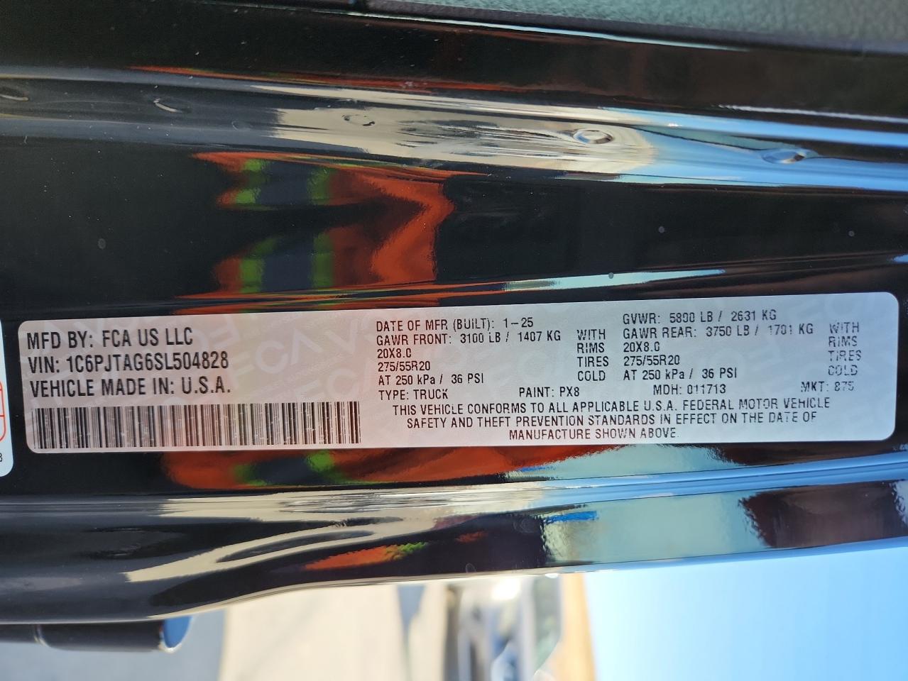 2025 Jeep Gladiator Sport VIN: 1C6PJTAG6SL504828 Lot: 92693295