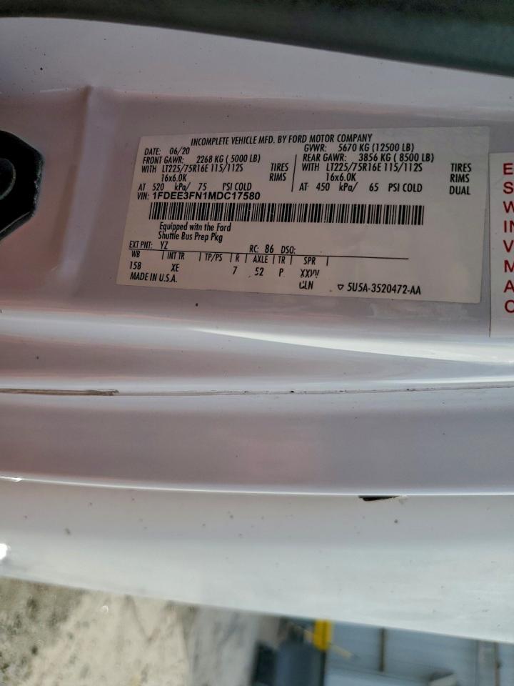 2021 Ford Econoline E350 Super Duty Cutaway Van VIN: 1FDEE3FN1MDC17580 Lot: 93987985