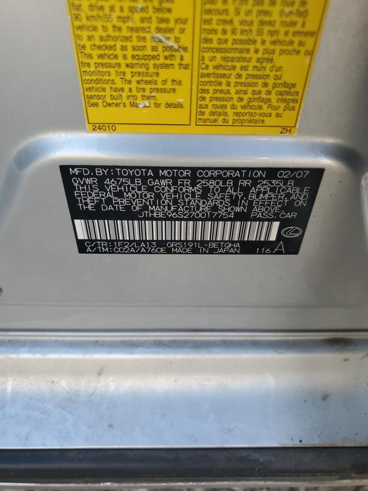 2007 Lexus Gs 350 VIN: JTHBE96S270017754 Lot: 93115185