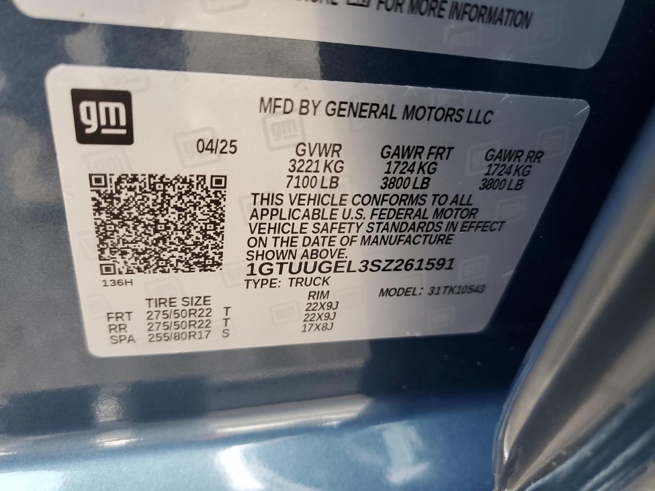 2025 GMC Sierra K1500 Denali VIN: 1GTUUGEL3SZ261591 Lot: 91093155
