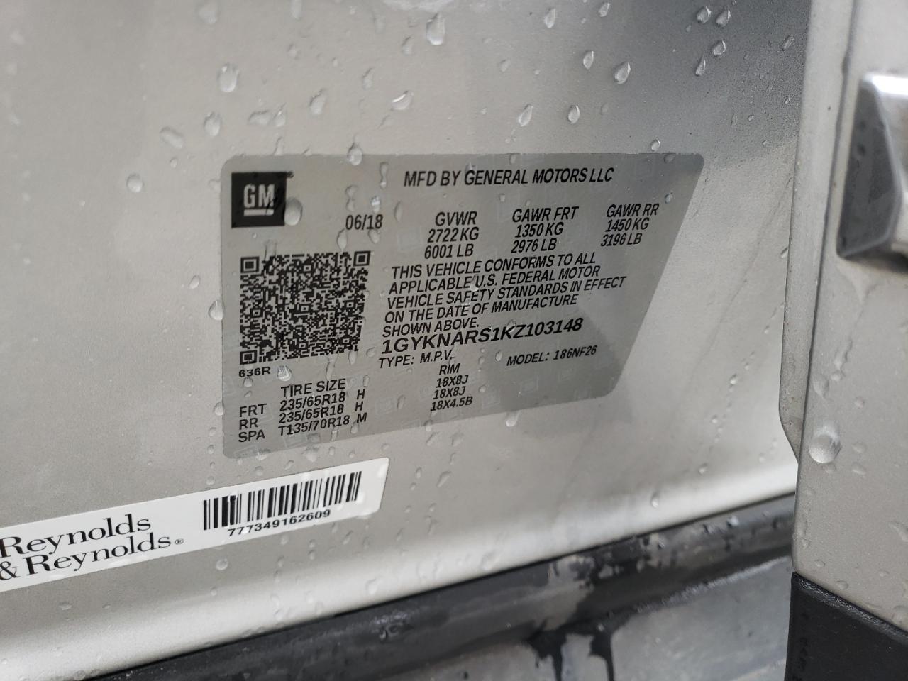 2019 Cadillac Xt5 VIN: 1GYKNARS1KZ103148 Lot: 93329845