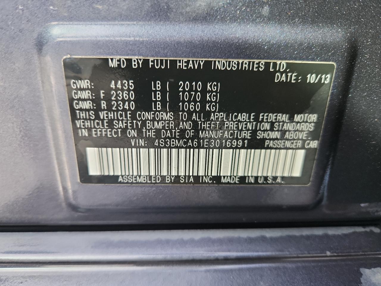 2014 Subaru Legacy 2.5I VIN: 4S3BMCA61E3016991 Lot: 91497345