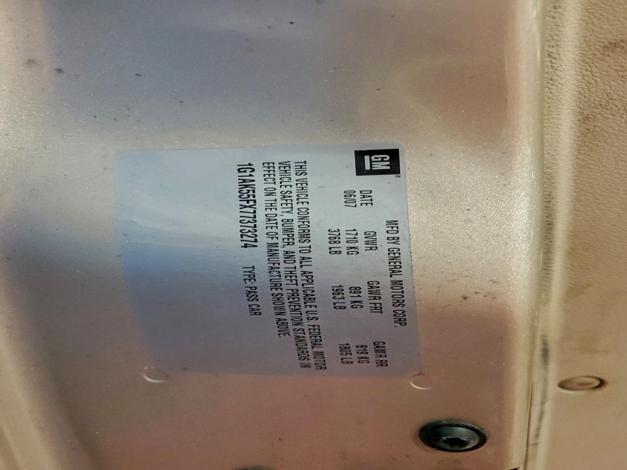 2007 Chevrolet Cobalt Ls VIN: 1G1AK55FX77373274 Lot: 93600455