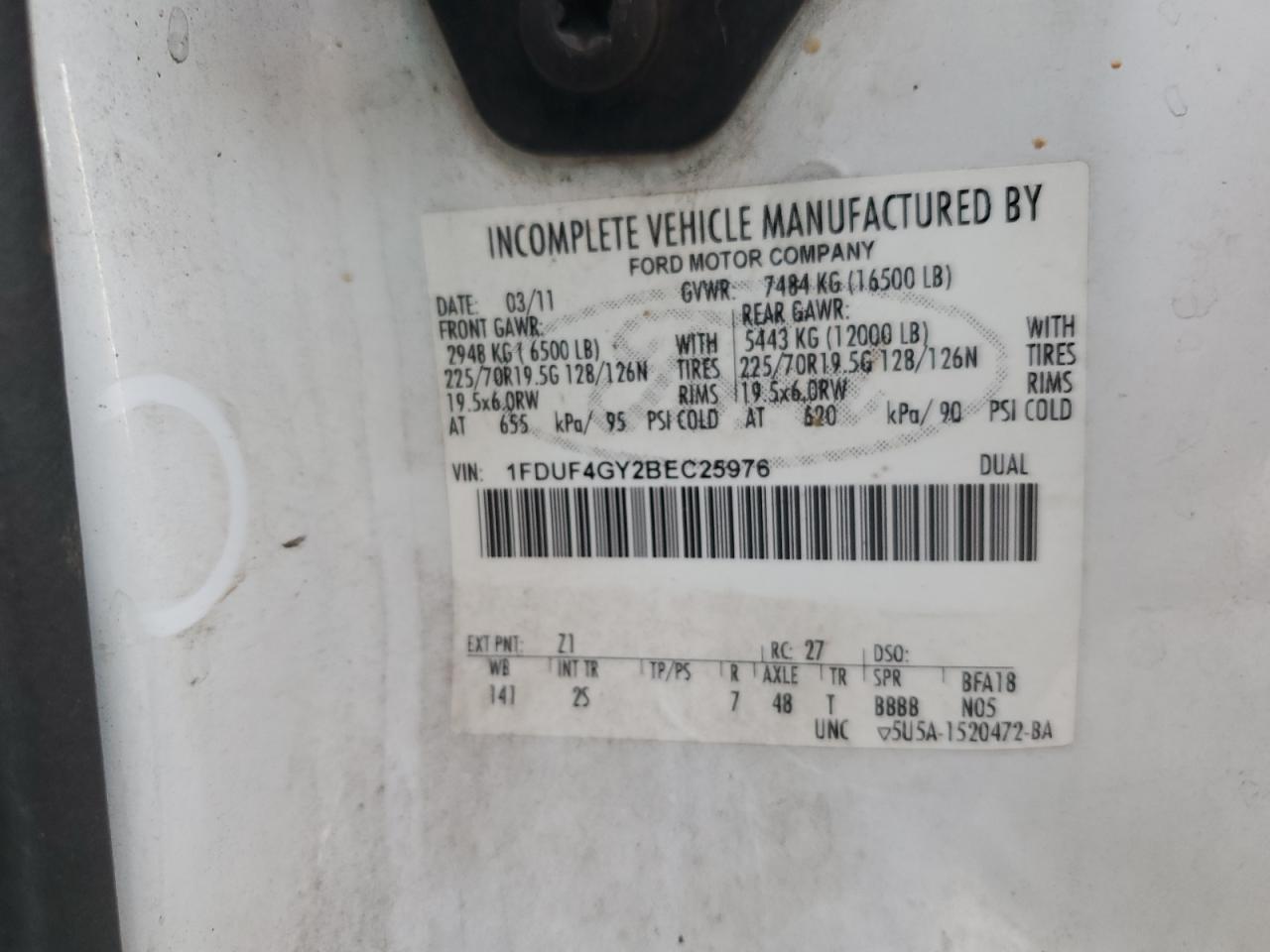 2011 Ford F450 Utility / Service Truck VIN: 1FDUF4GY2BEC25976 Lot: 93049825