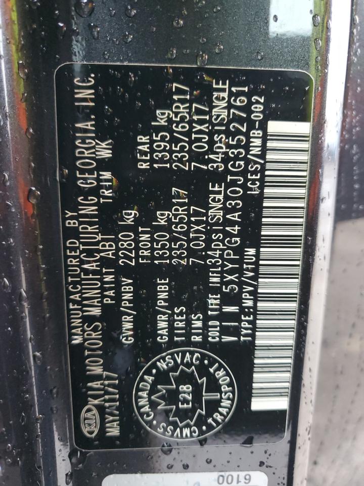 2018 Kia Sorento Lx VIN: 5XYPG4A30JG352761 Lot: 91508195