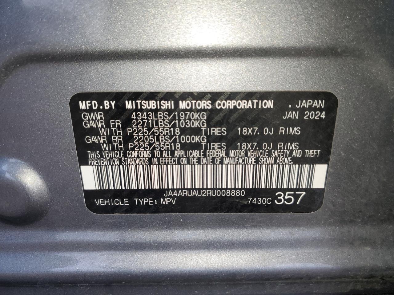 2024 Mitsubishi Outlander Sport S/Se VIN: JA4ARUAU2RU008880 Lot: 93665335