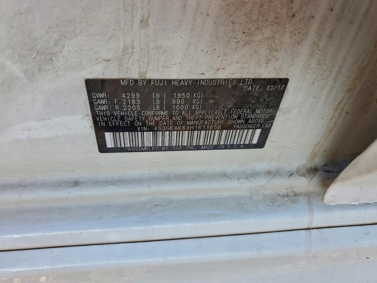 2017 Subaru Impreza Sport VIN: 4S3GKAK6XH1611658 Lot: 94134305