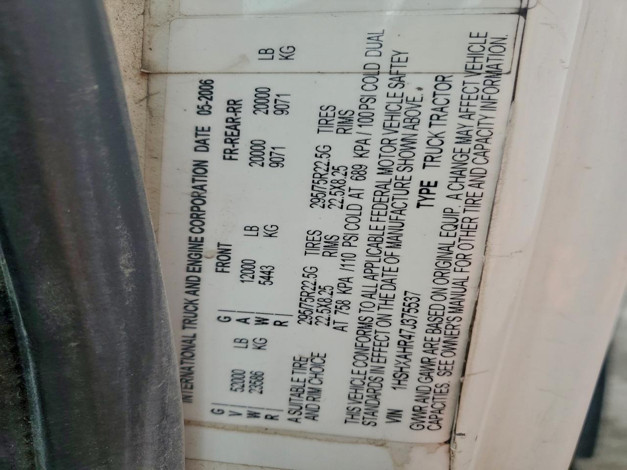 2007 International 8000 8600 VIN: 1HSHXAHR47J375537 Lot: 93901565