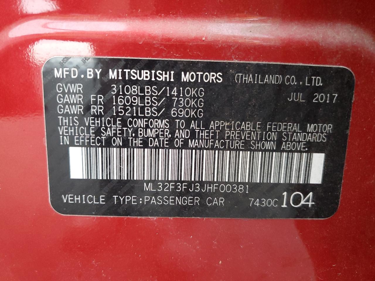 2018 Mitsubishi Mirage G4 Es VIN: ML32F3FJ3JHF00381 Lot: 93286145
