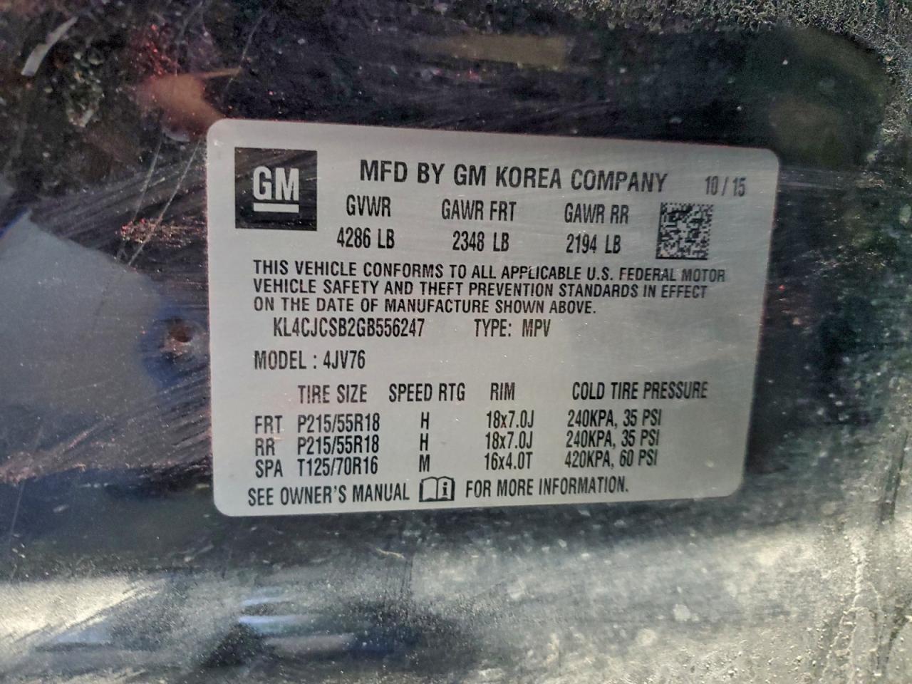 2016 Buick Encore VIN: KL4CJCSB2GB556247 Lot: 94366425