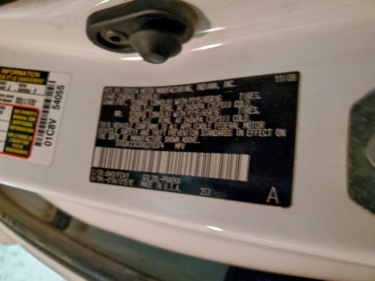 2009 Toyota Sienna Ce VIN: 5TDZK23C09S270374 Lot: 92628275