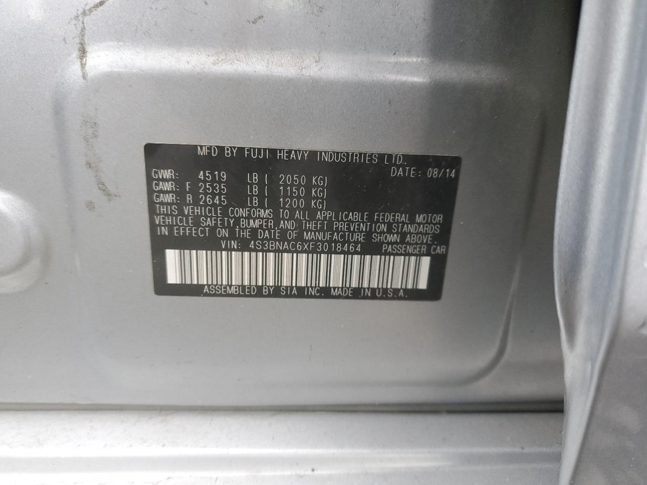 2015 Subaru Legacy 2.5I Premium VIN: 4S3BNAC6XF3018464 Lot: 91997195