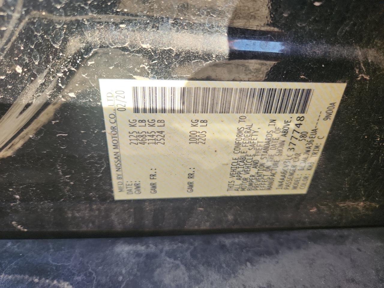 2020 Nissan Maxima Sv VIN: 1N4AA6CV3LC377748 Lot: 90683315