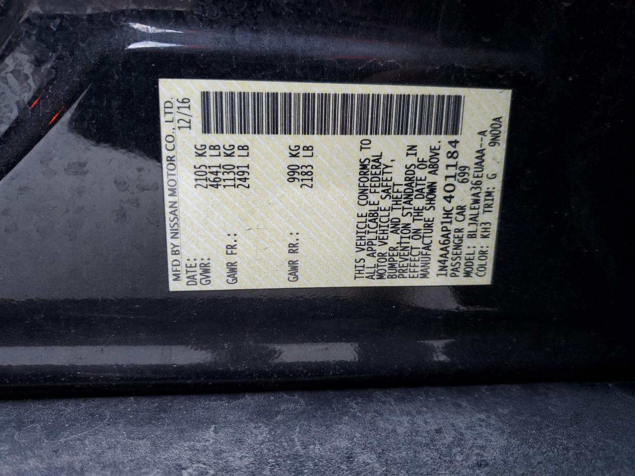 2017 Nissan Maxima 3.5S VIN: 1N4AA6AP1HC401184 Lot: 92059485