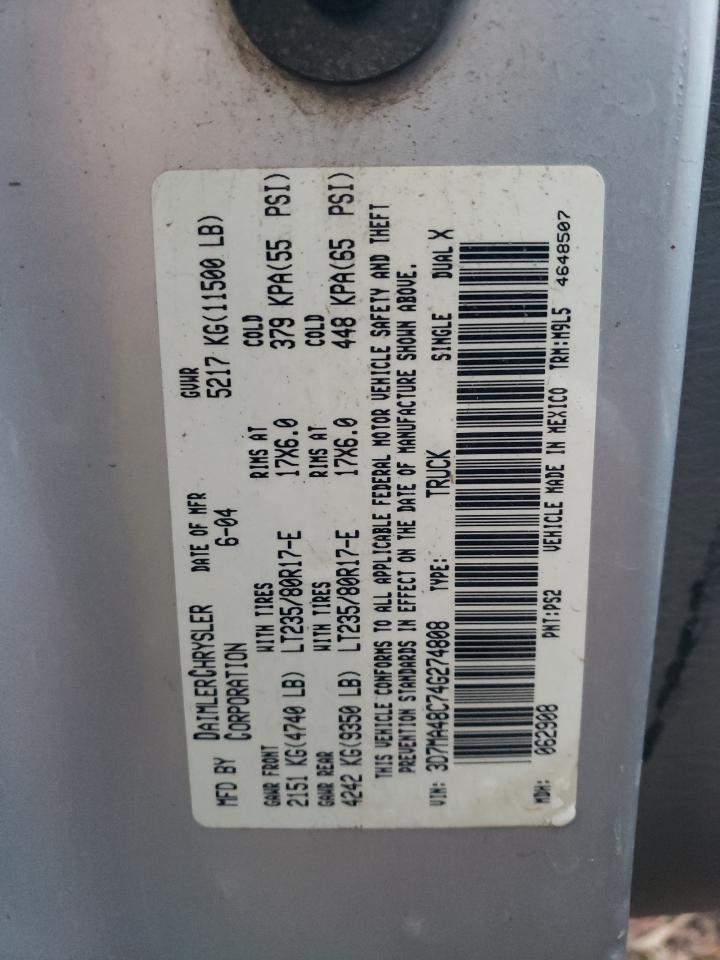 2004 Dodge Ram 3500 St VIN: 3D7MA48C74G274808 Lot: 90709135