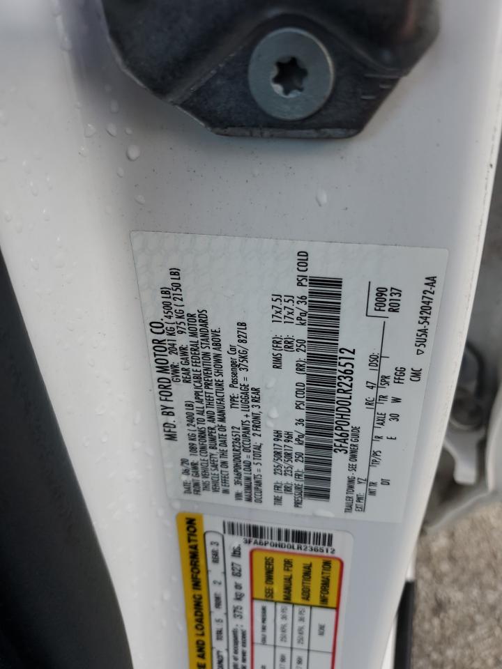 2020 Ford Fusion Se VIN: 3FA6P0HD0LR236512 Lot: 93568335