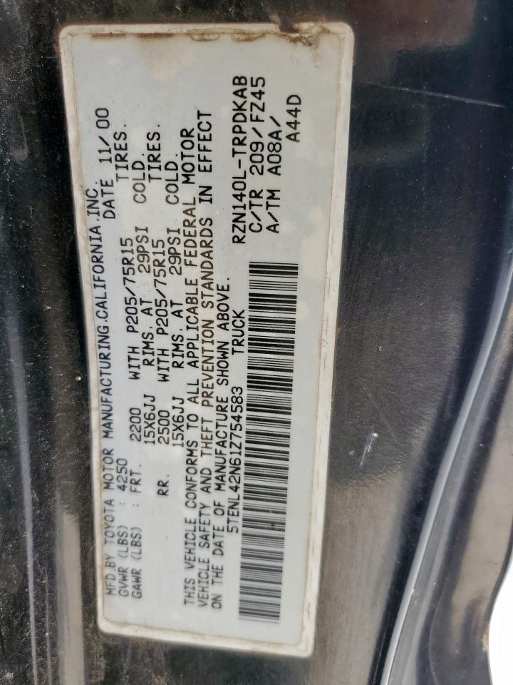2001 Toyota Tacoma VIN: 5TENL42N61Z754583 Lot: 93268265