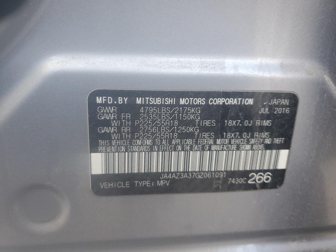 2016 Mitsubishi Outlander Se VIN: JA4AZ3A37GZ061091 Lot: 91215955