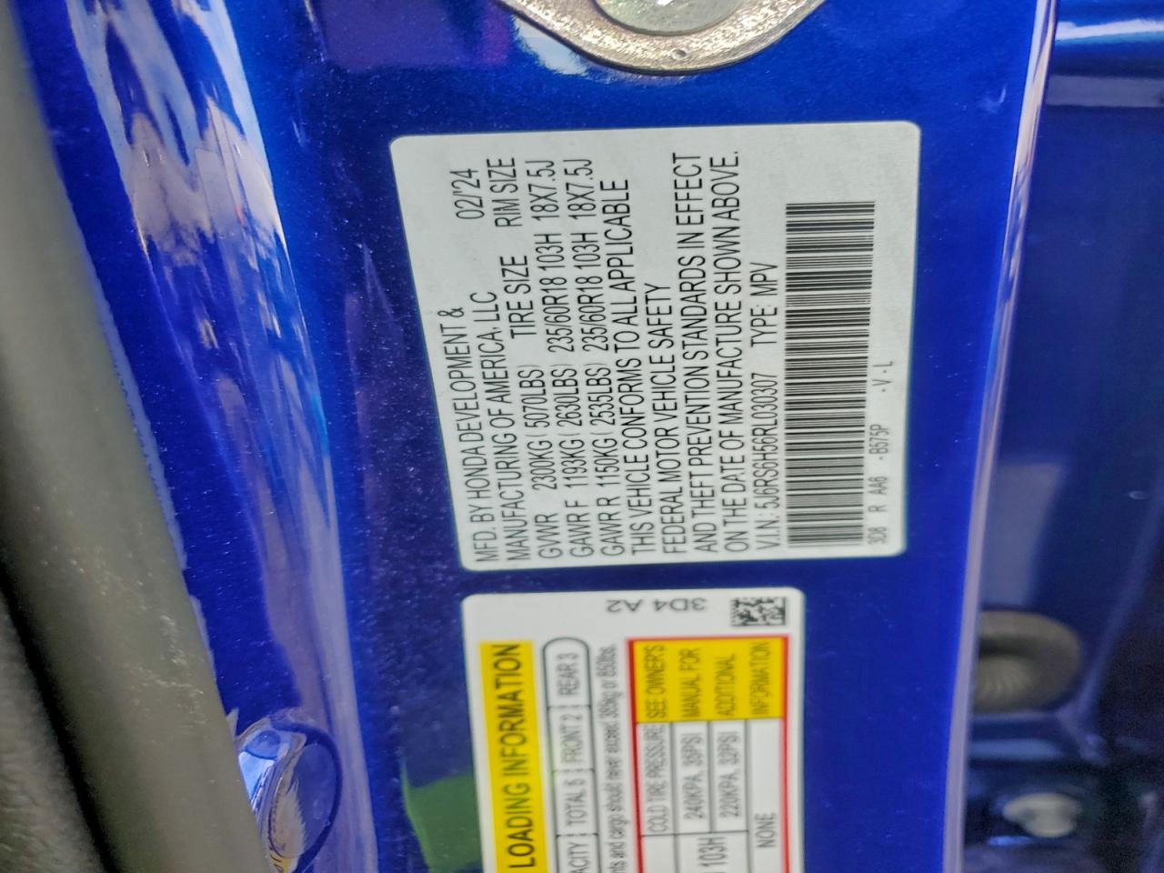 2024 Honda Cr-V Sport VIN: 5J6RS6H56RL030307 Lot: 93868565