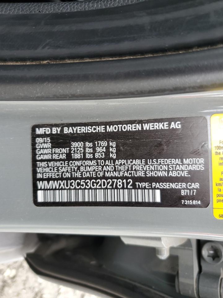 2016 Mini Cooper S VIN: WMWXU3C53G2D27812 Lot: 90079015