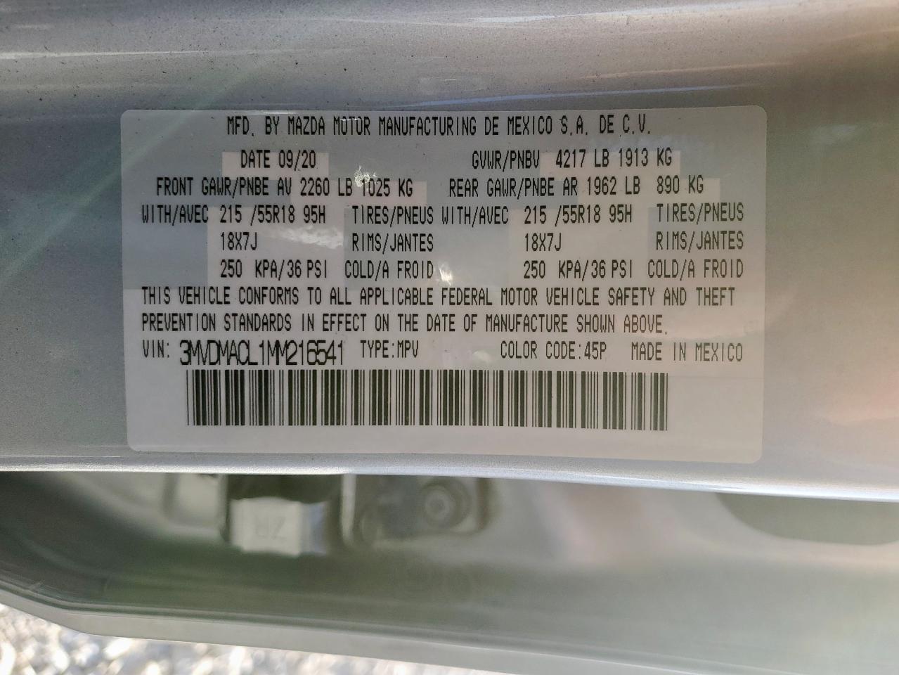 2021 Mazda Cx-30 Preferred VIN: 3MVDMACL1MM216541 Lot: 92318505