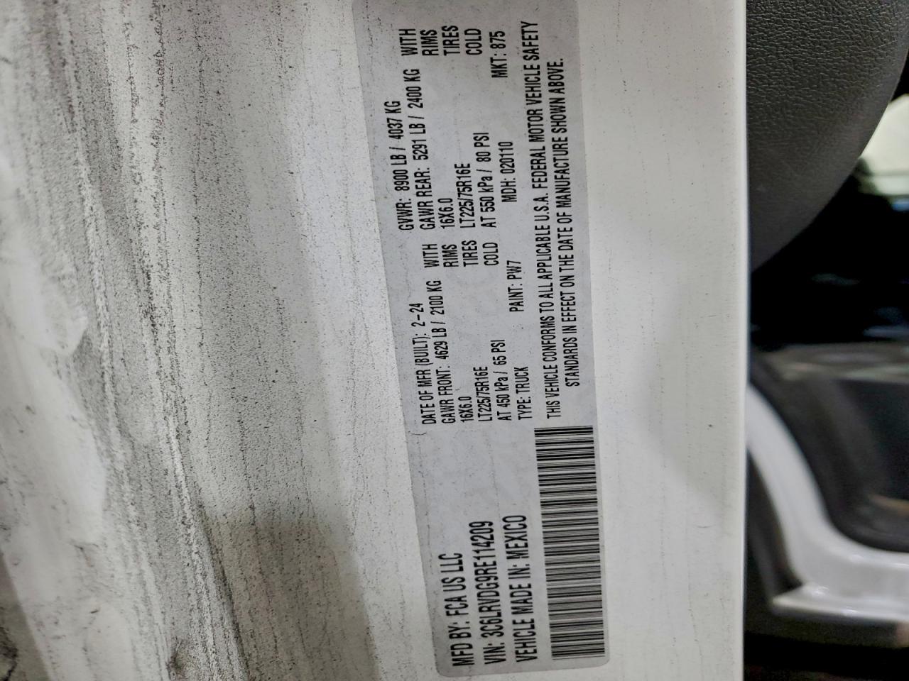 2024 Ram Promaster 2500 2500 High VIN: 3C6LRVDG9RE114209 Lot: 94273555