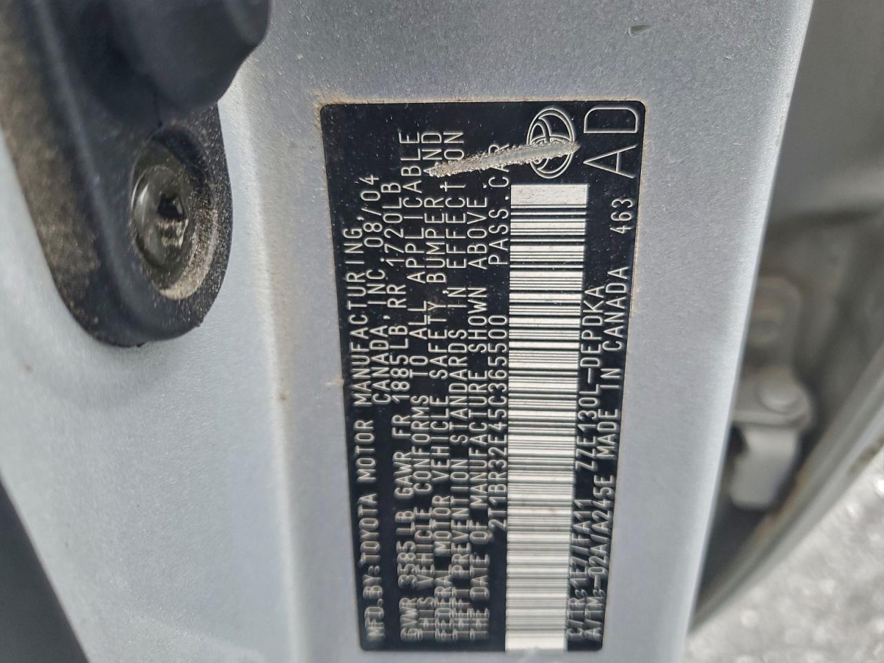 2005 Toyota Corolla Ce VIN: 2T1BR32E45C365500 Lot: 93884035