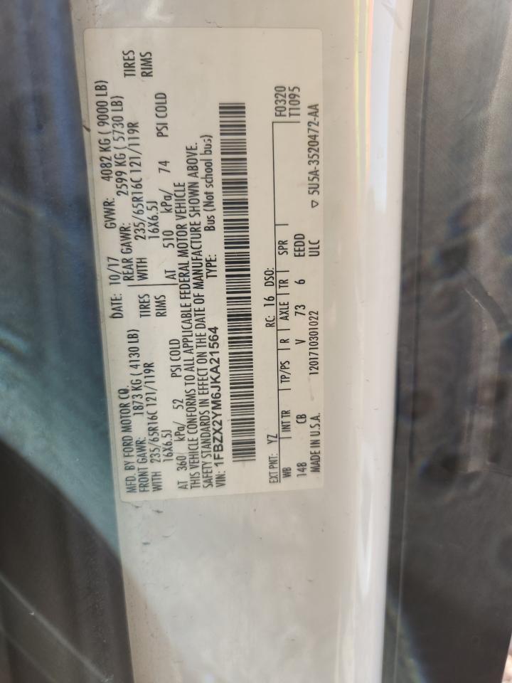 2018 Ford Transit T-350 VIN: 1FBZX2YM6JKA21564 Lot: 92359005