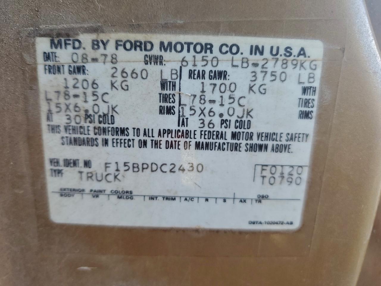 1979 Ford F-150 VIN: F15BPDC2430 Lot: 94336815