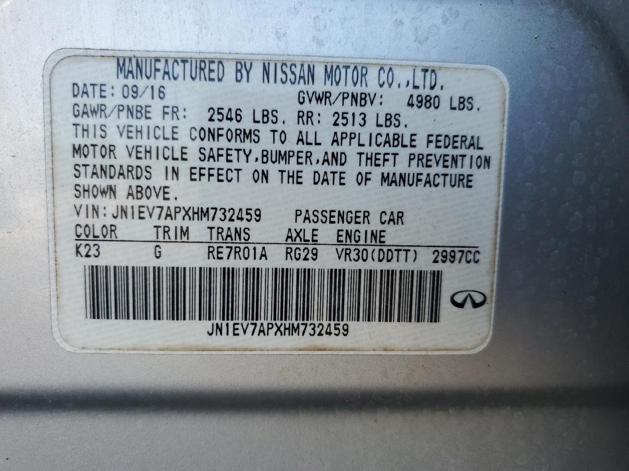 2017 Infiniti Q50 Premium VIN: JN1EV7APXHM732459 Lot: 93293085