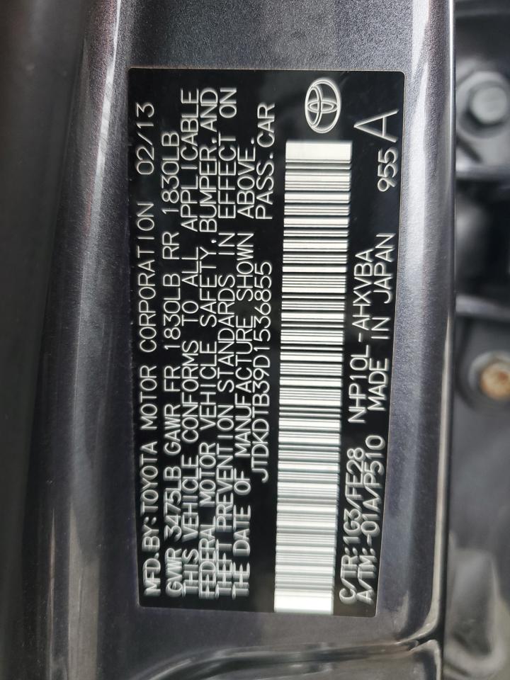 2013 Toyota Prius C VIN: JTDKDTB39D1536855 Lot: 91326075