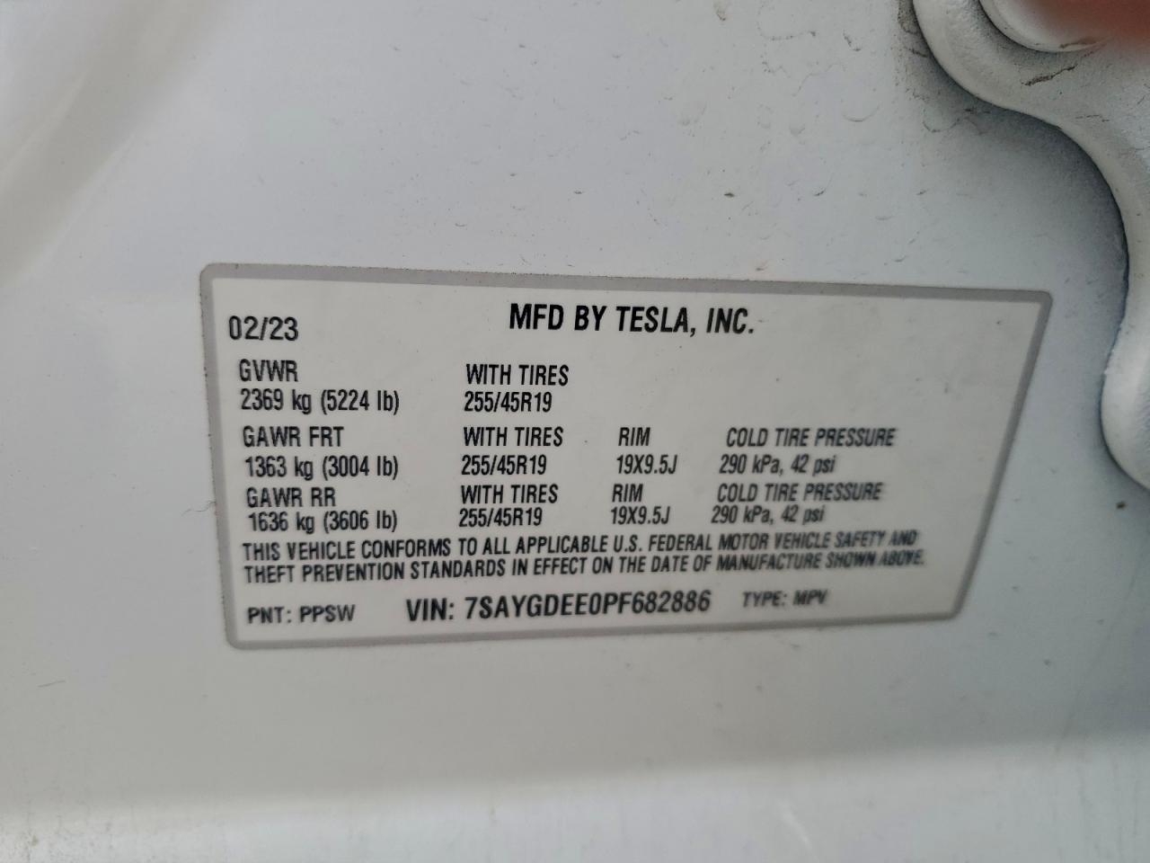 2023 Tesla Model Y VIN: 7SAYGDEE0PF682886 Lot: 94599975