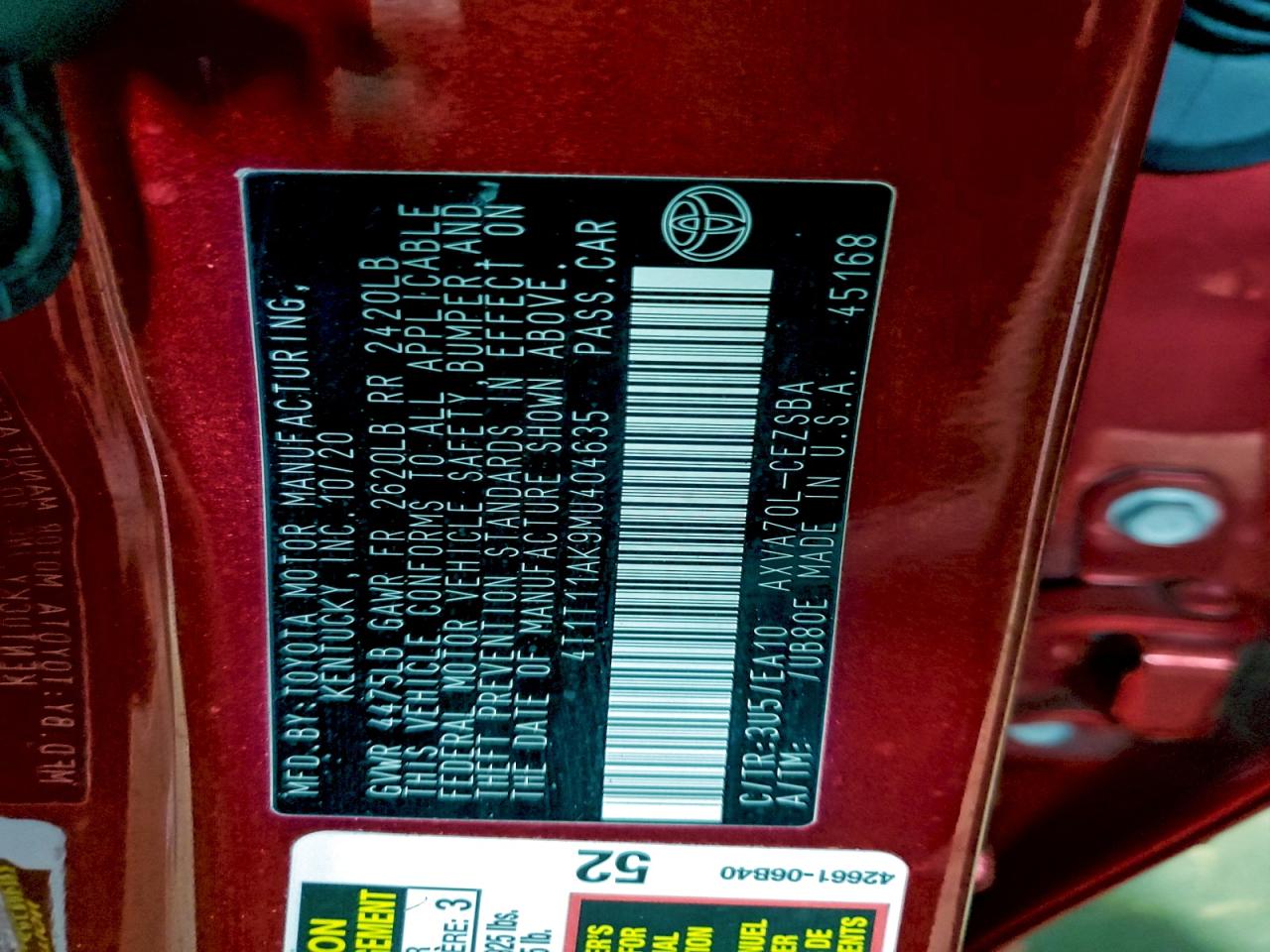 2021 Toyota Camry Se VIN: 4T1T11AK9MU404635 Lot: 94436305