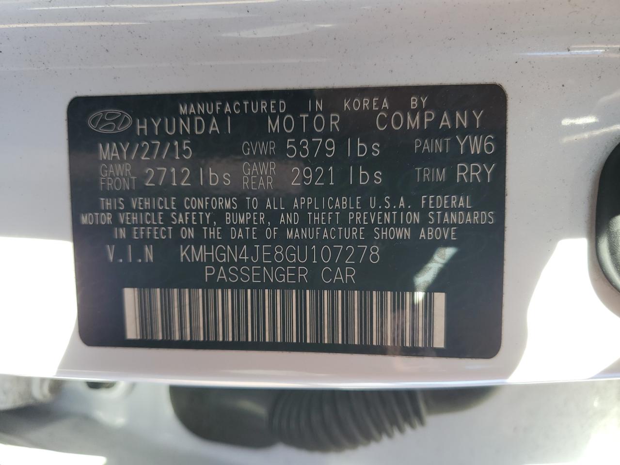 2016 Hyundai Genesis 3.8L VIN: KMHGN4JE8GU107278 Lot: 91430095