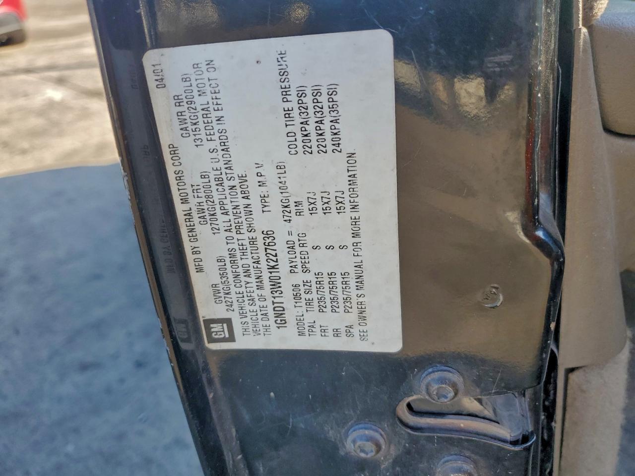 2001 Chevrolet Blazer VIN: 1GNDT13W01K227636 Lot: 94525185